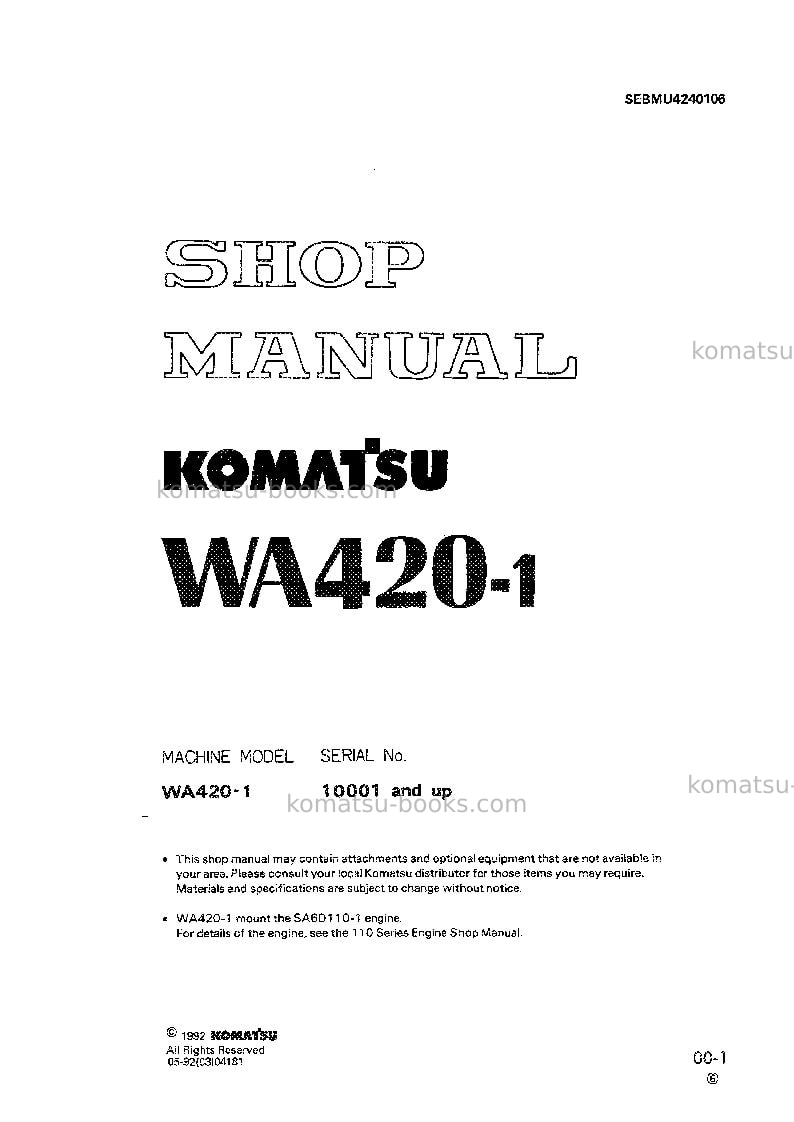 Komatsu wa420-1jpn Repair & maintenance cover