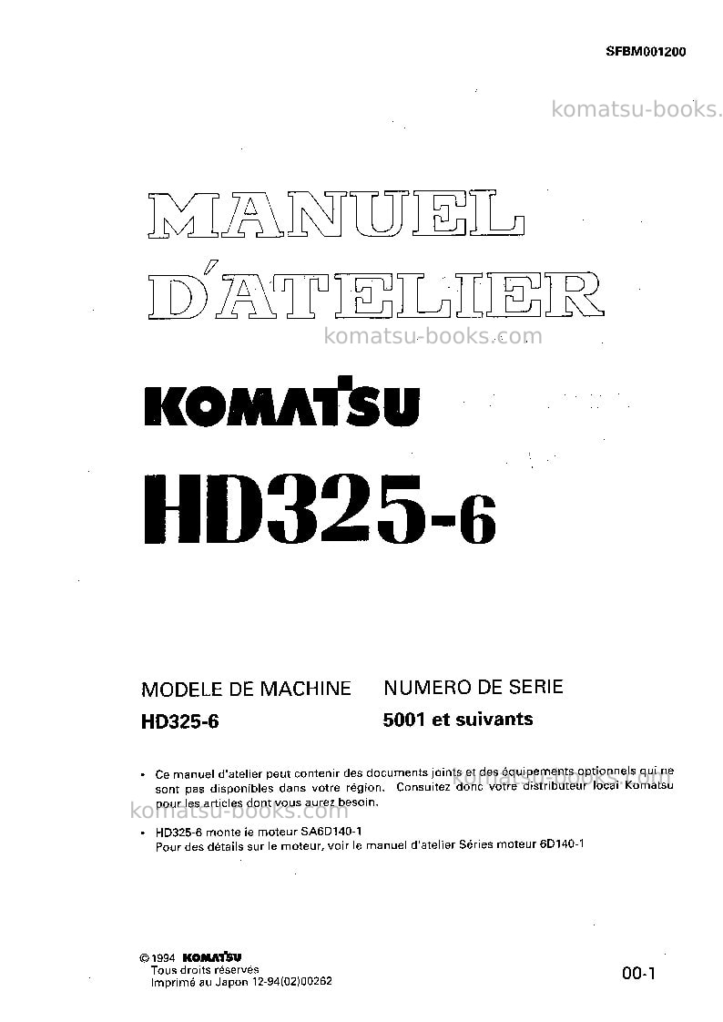 Komatsu hd325-6jpn Réparation et maintenance couverture