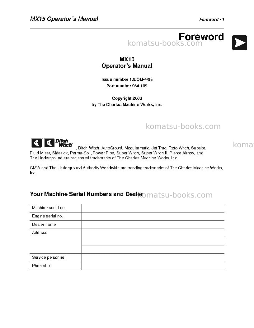 Komatsu mx15jpn Operation manual cover Page 2 Komatsu mx15jpn Operation manual cover Page 2