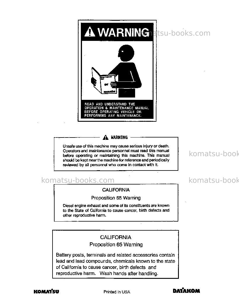 Komatsu 503 Operation manual cover Page 2 Komatsu 503 Operation manual cover Page 2