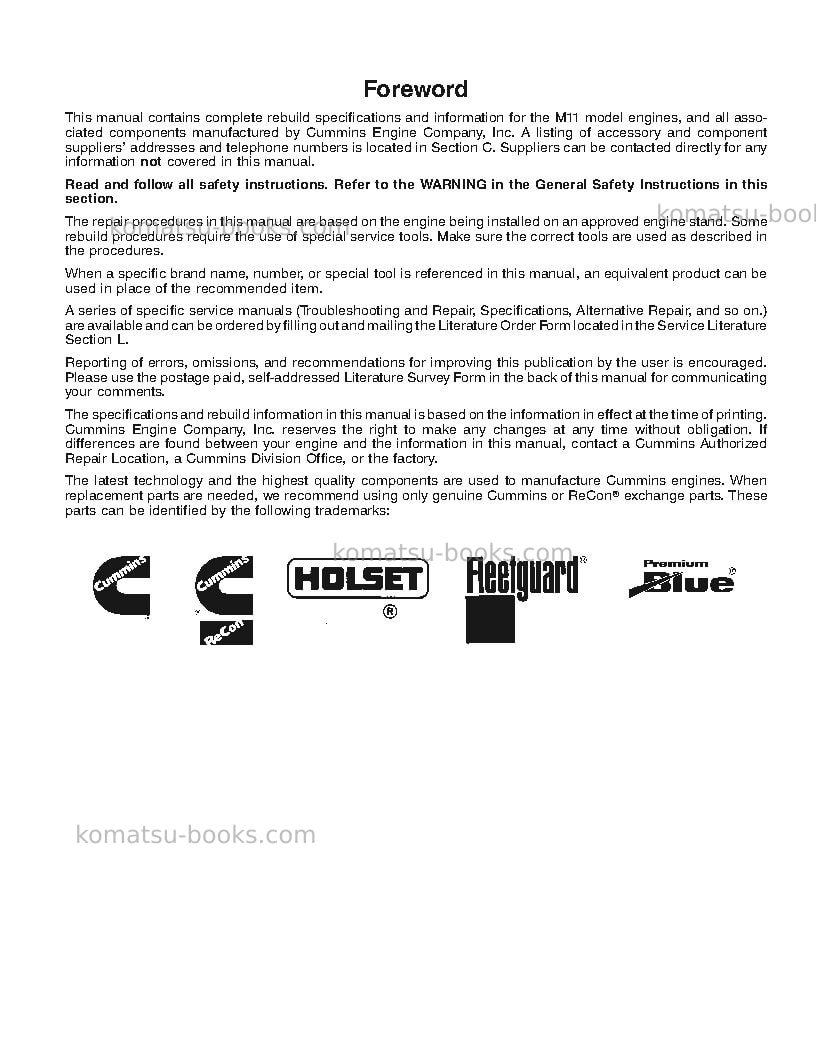 Komatsu mta-11usa Repair & maintenance cover Page 2 Komatsu mta-11usa Repair & maintenance cover Page 2