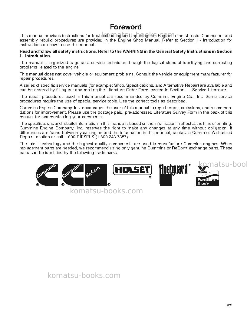 Komatsu qsk19usa Repair & maintenance cover Page 2