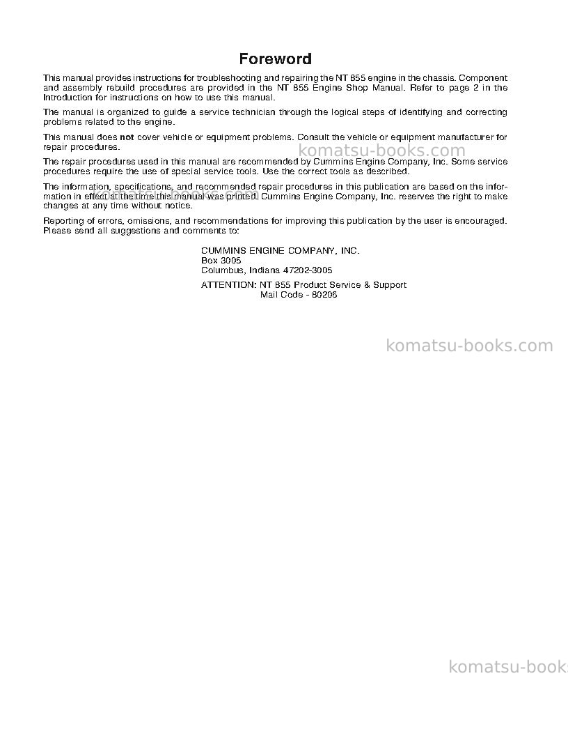 Komatsu nt-855cusa Repair & maintenance cover Page 2 Komatsu nt-855cusa Repair & maintenance cover Page 2
