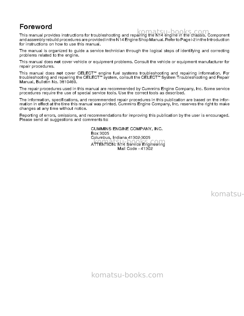 Komatsu nta-14usa Repair & maintenance cover Page 2 Komatsu nta-14usa Repair & maintenance cover Page 2