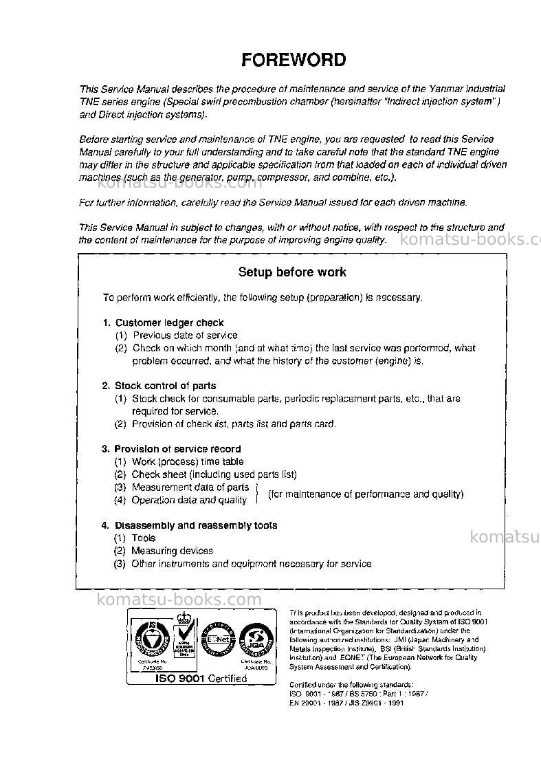 Komatsu s4d84e-1jpn-yanmar Repair & maintenance cover Page 2