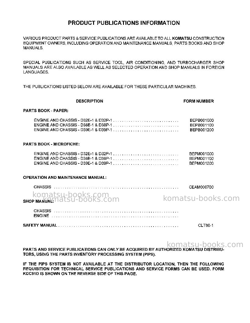 Komatsu d39e-1usa Operation manual cover Page 2