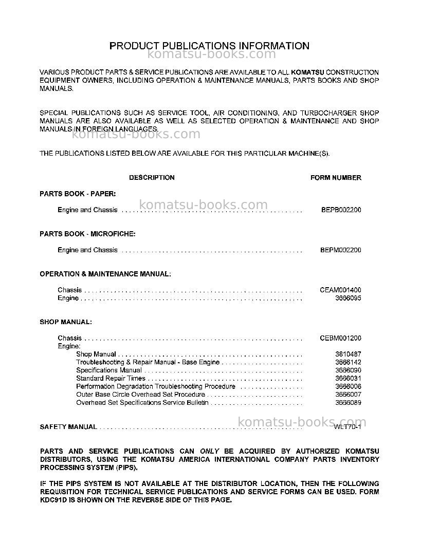 Komatsu wa500-3usa-l Operation manual cover Page 2 Komatsu wa500-3usa-l Operation manual cover Page 2