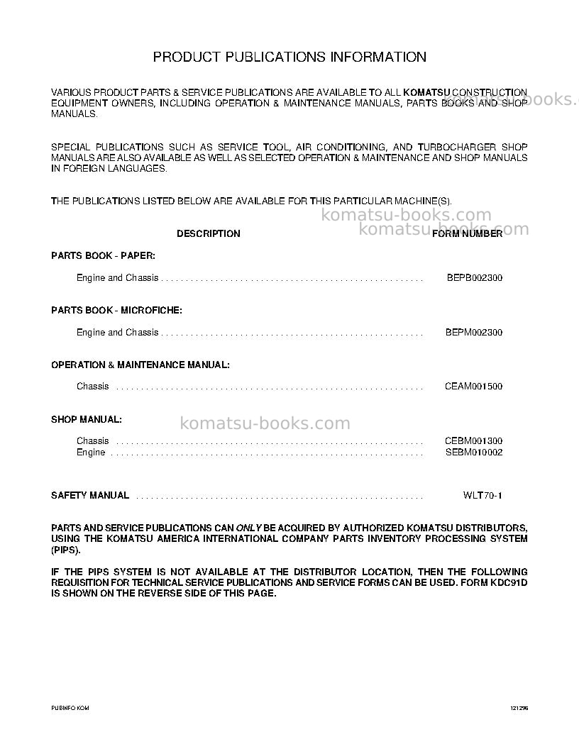 Komatsu wa250-3usa-l Operation manual cover Page 2