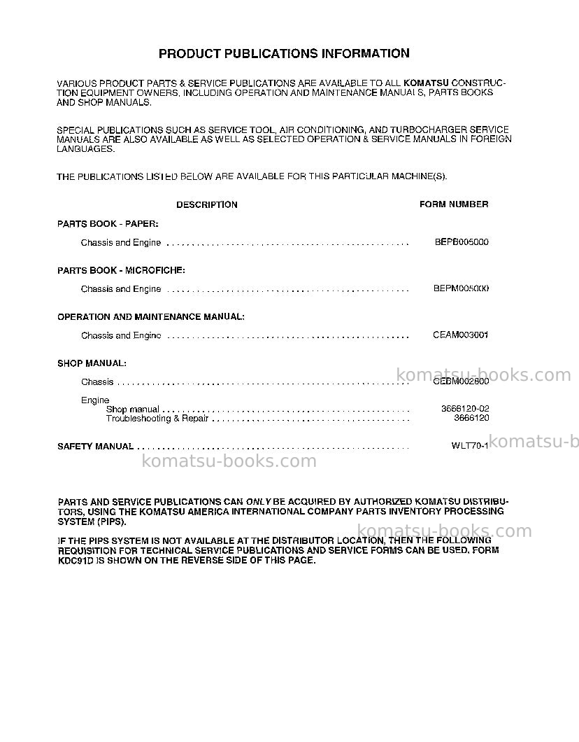 Komatsu wa600-3usa-l Operation manual cover Page 2 Komatsu wa600-3usa-l Operation manual cover Page 2