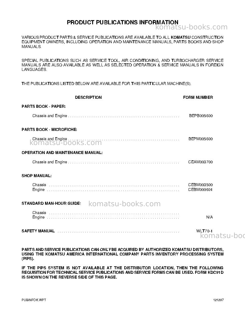 Komatsu wa420-3usa-mc Operation manual cover Page 2 Komatsu wa420-3usa-mc Operation manual cover Page 2