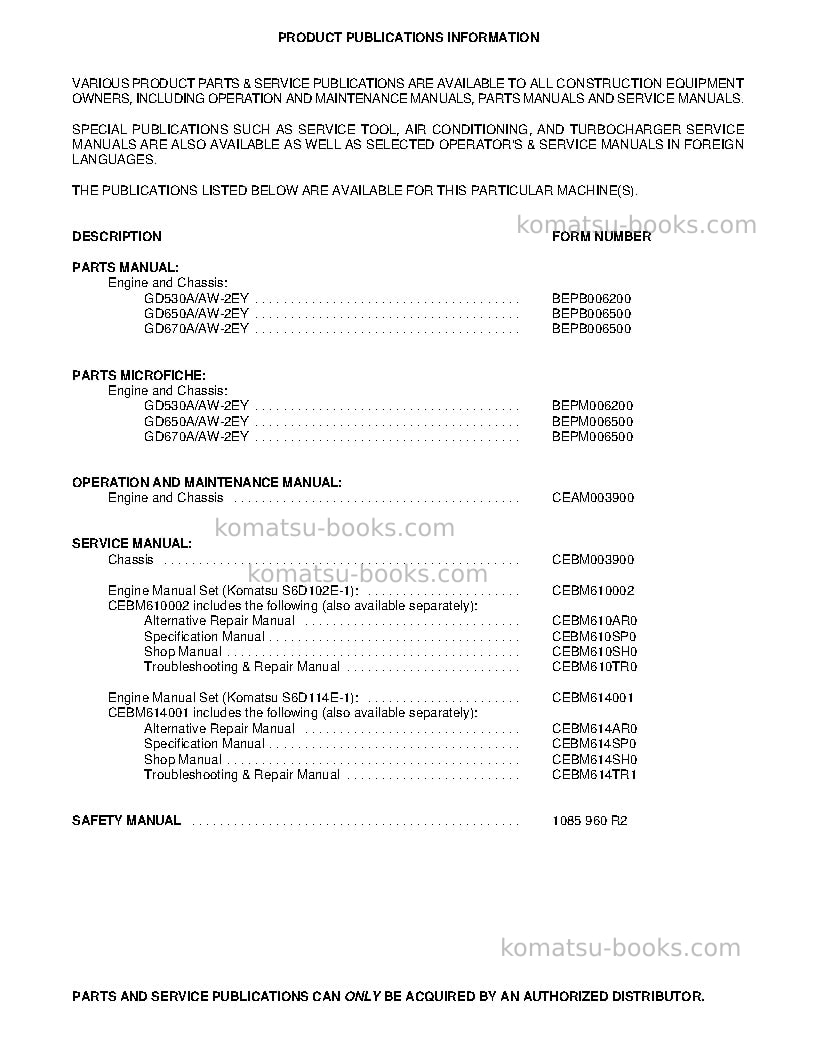 Komatsu gd650aw-2usa-e Operation manual cover Page 2 Komatsu gd650aw-2usa-e Operation manual cover Page 2