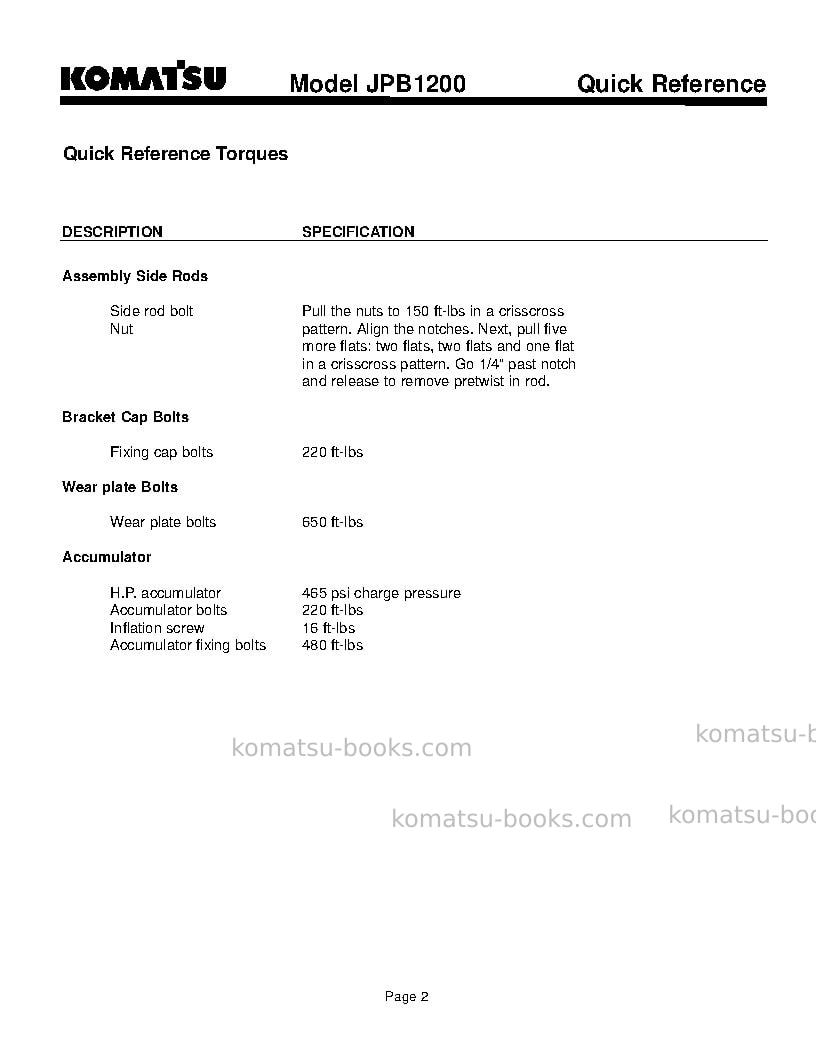 Komatsu jpb1200usa Operation manual cover Page 2 Komatsu jpb1200usa Operation manual cover Page 2