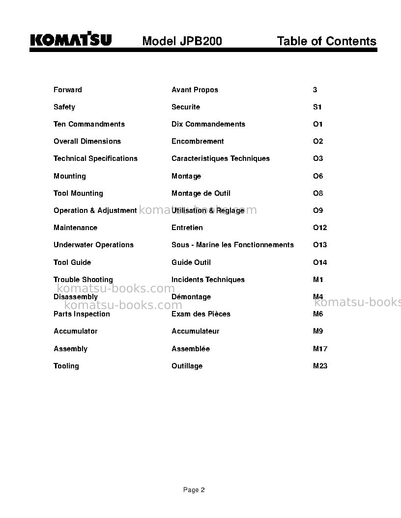 Komatsu jpb200usa Operation manual cover Page 2 Komatsu jpb200usa Operation manual cover Page 2