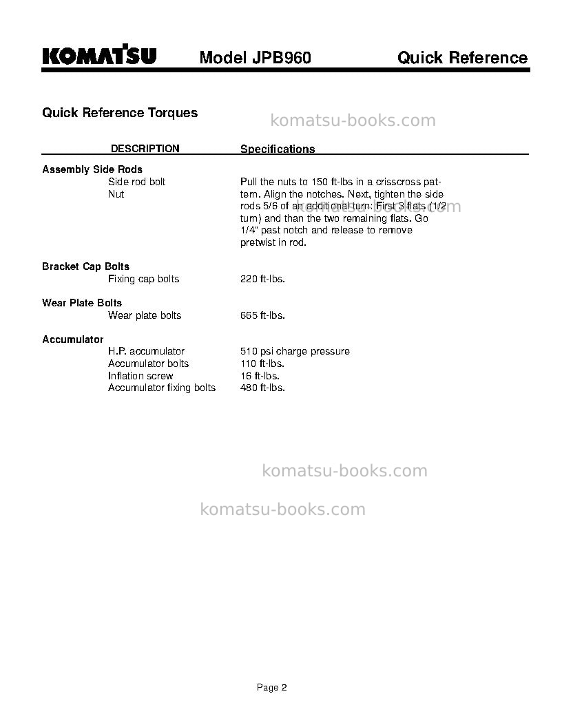 Komatsu jpb960usa Operation manual cover Page 2 Komatsu jpb960usa Operation manual cover Page 2