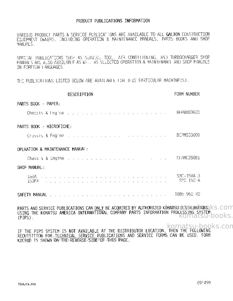 Komatsu 150fa Operation manual cover Page 2 Komatsu 150fa Operation manual cover Page 2