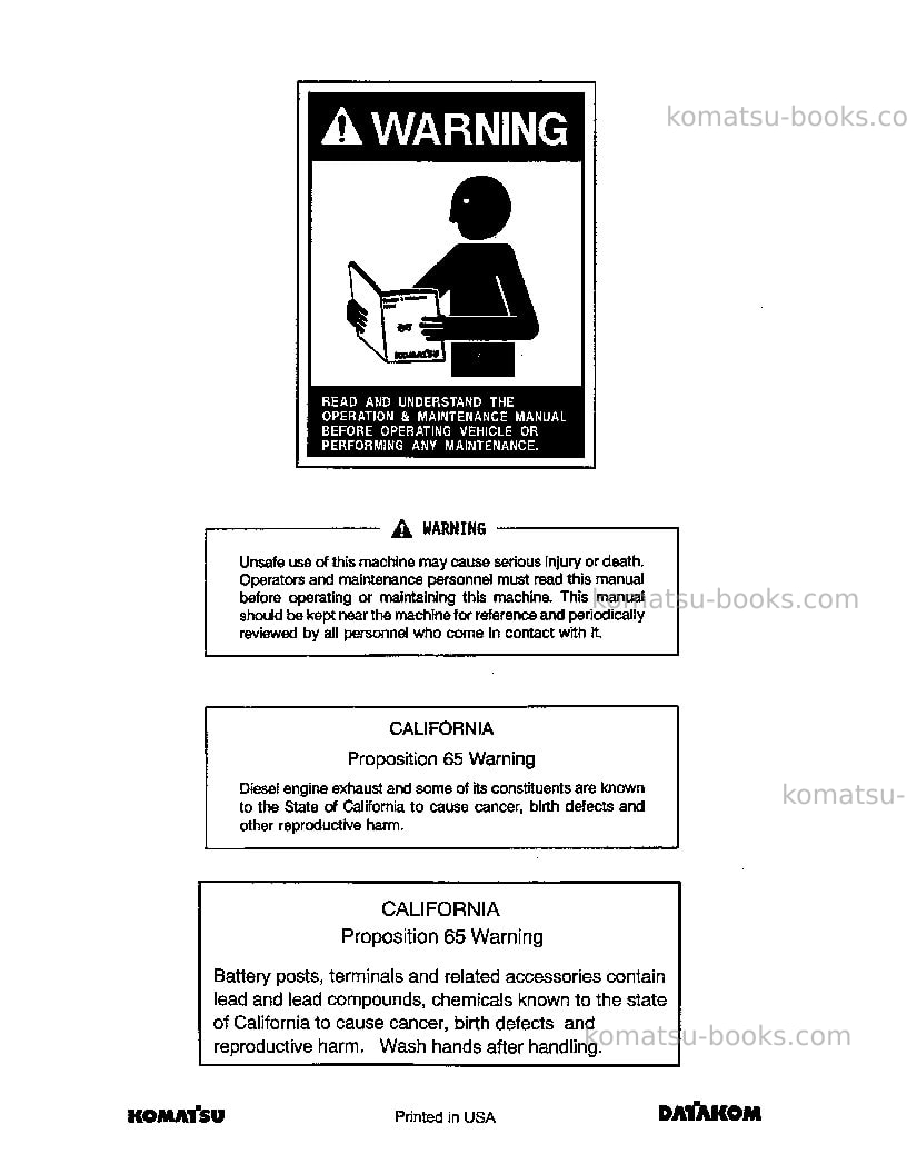 Komatsu wa480-6usa Operation manual cover Page 2 Komatsu wa480-6usa Operation manual cover Page 2