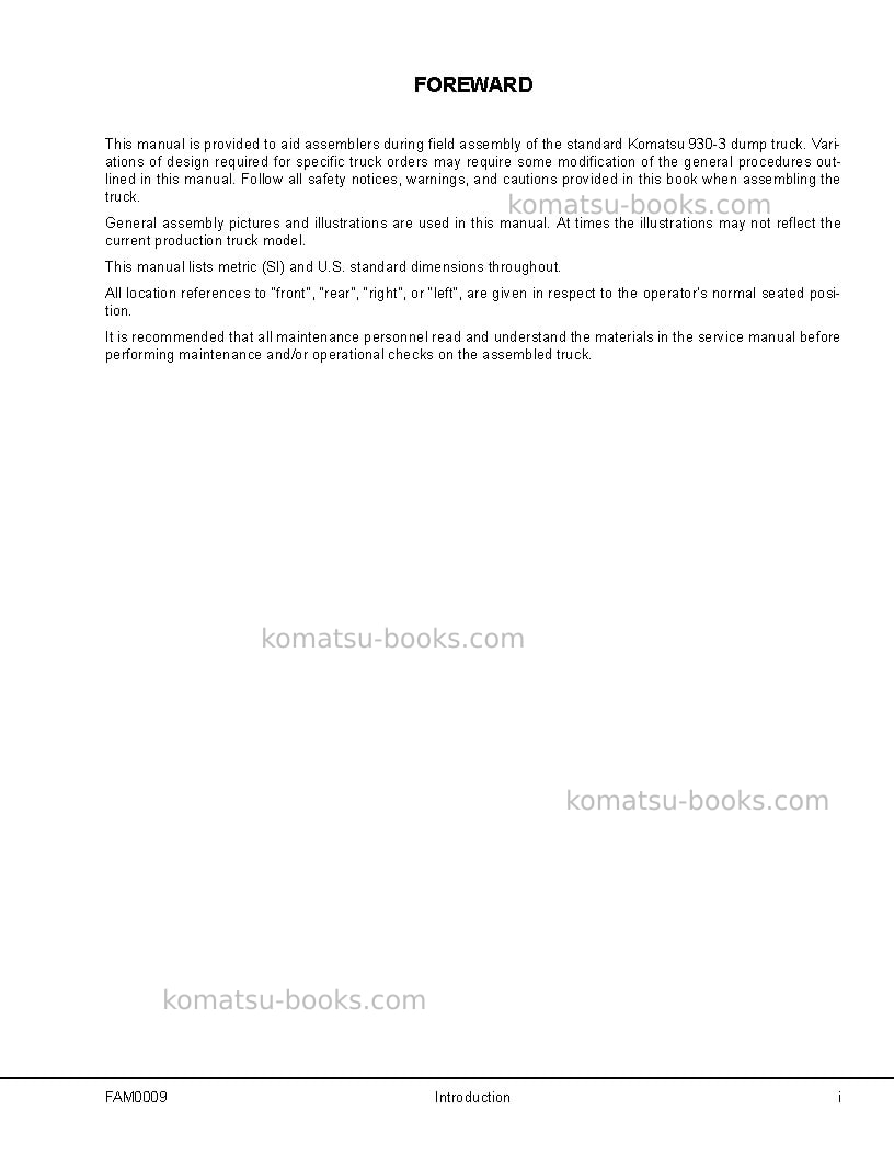 Komatsu 930e-3usa Field assembly manual cover Page 2