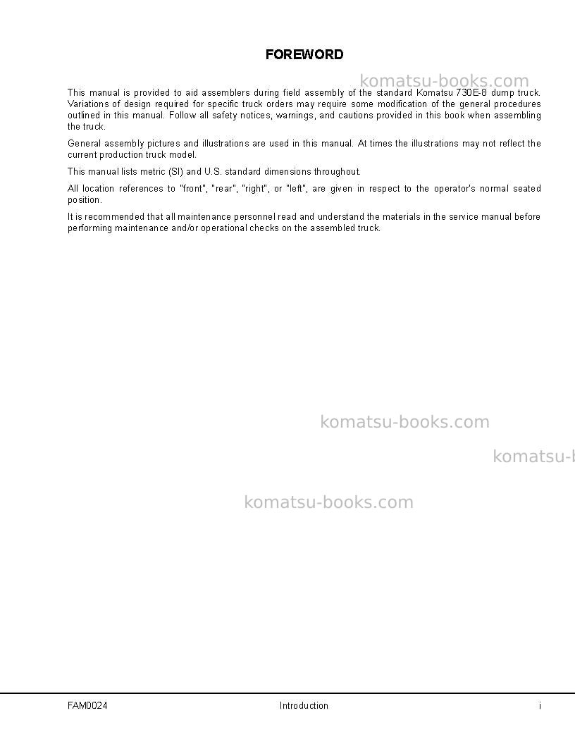 Komatsu 730e-8usa Field assembly manual cover Page 2 Komatsu 730e-8usa Field assembly manual cover Page 2