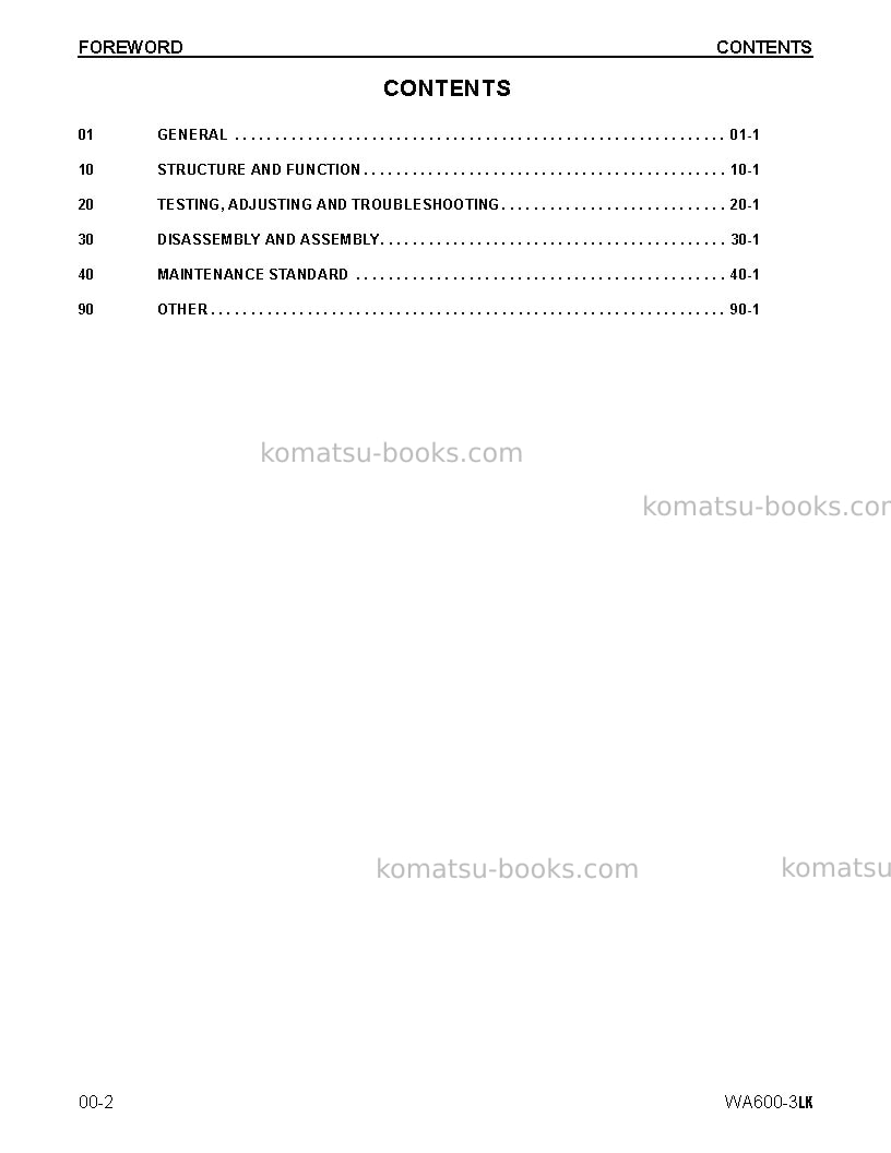Komatsu wa600-3usa-lk Repair & maintenance cover Page 2