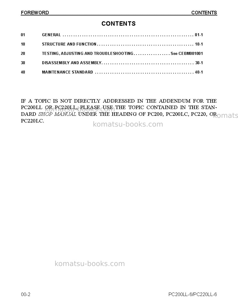 Komatsu pc200ll-6usa Repair & maintenance cover Page 2 Komatsu pc200ll-6usa Repair & maintenance cover Page 2