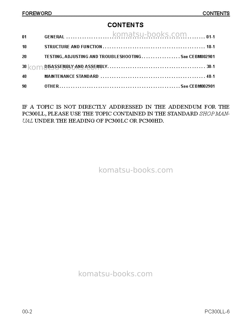 Komatsu pc300ll-6usa Repair & maintenance cover Page 2 Komatsu pc300ll-6usa Repair & maintenance cover Page 2