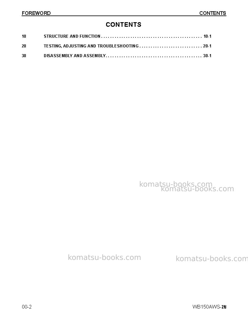 Komatsu wb150aws-2usa-n Repair & maintenance cover Page 2