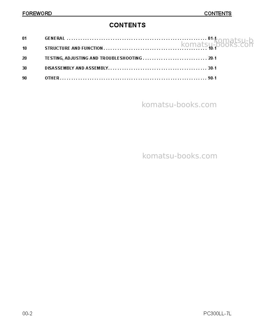 Komatsu pc300ll-7usa-l Repair & maintenance cover Page 2