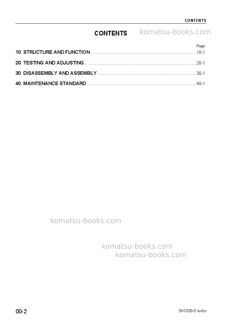Komatsu sk1026-5usa-n Repair & maintenance cover Page 2