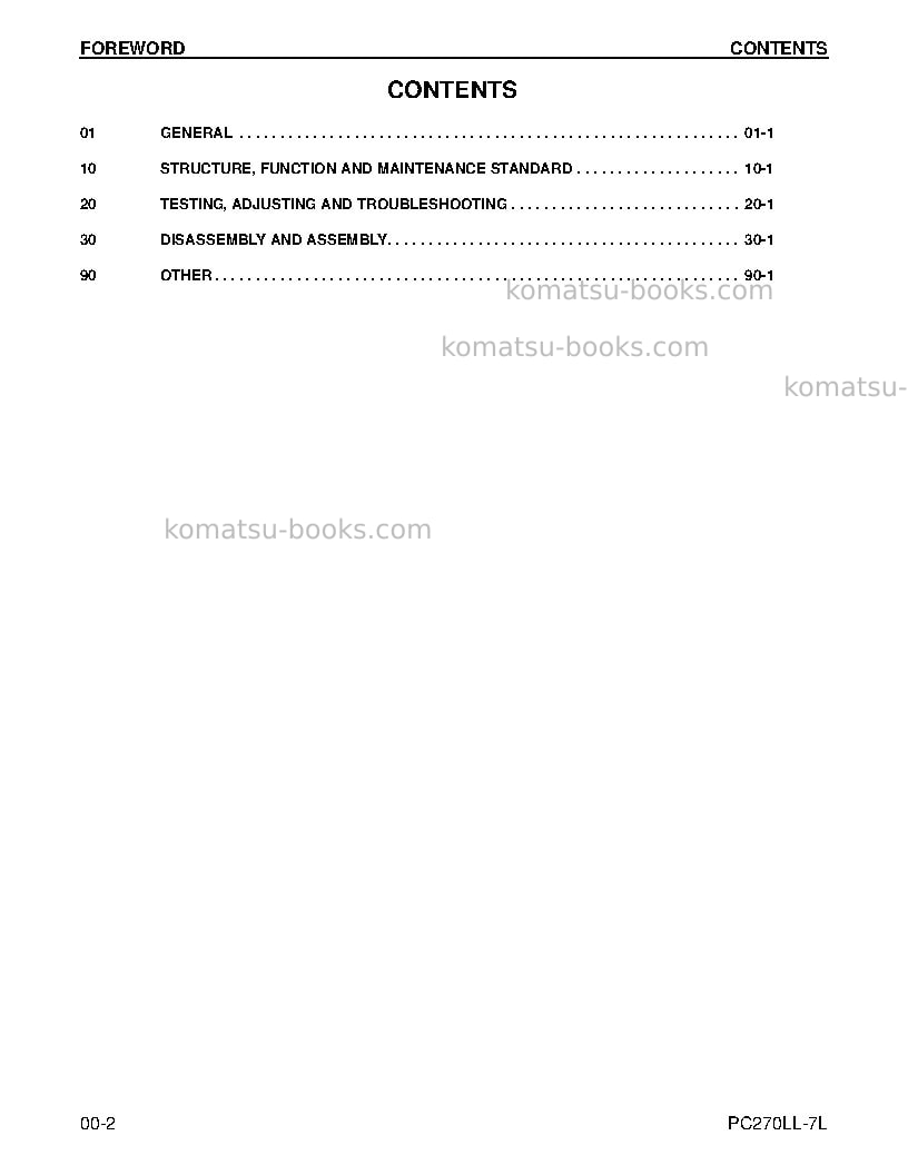 Komatsu pc270ll-7usa-l Repair & maintenance cover Page 2