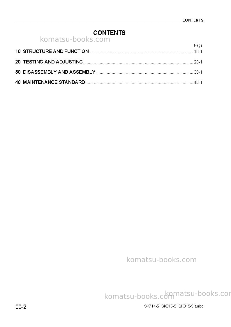 Komatsu sk815-5usa-n Repair & maintenance cover Page 2