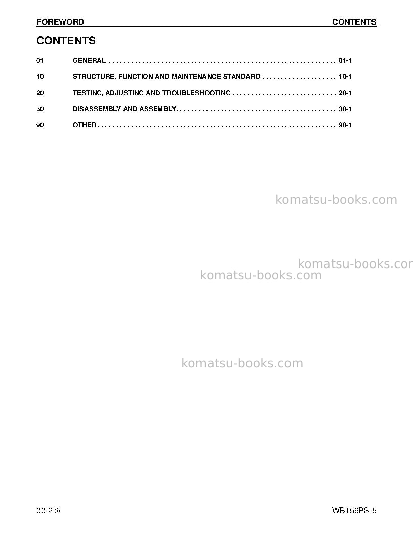 Komatsu wb156ps-5usa Repair & maintenance cover Page 2