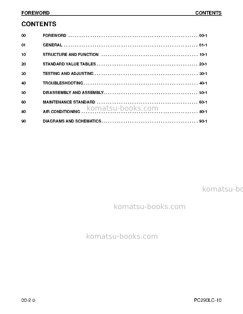 Komatsu pc290lc-10usa Repair & maintenance cover Page 2