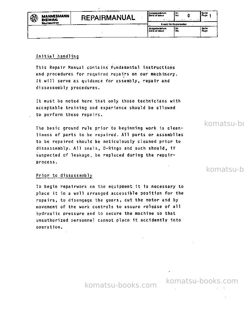 Komatsu hydraulic sdeu-ovels Repair & maintenance cover Page 2