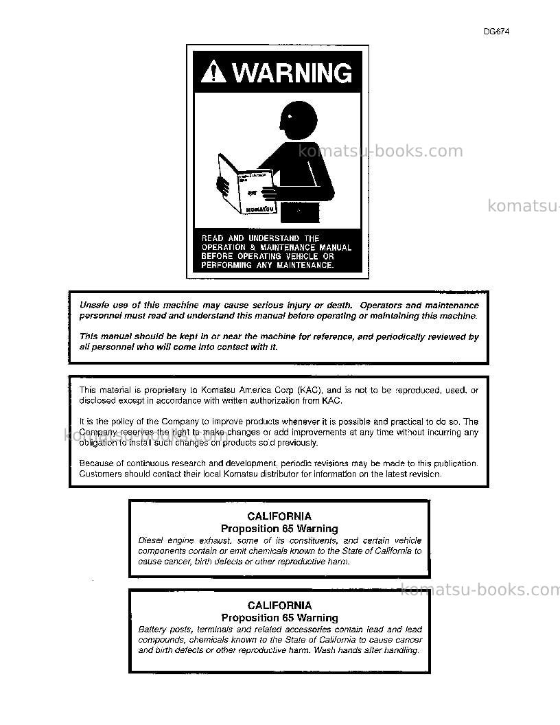 Komatsu 685eusa Operation manual cover Page 2
