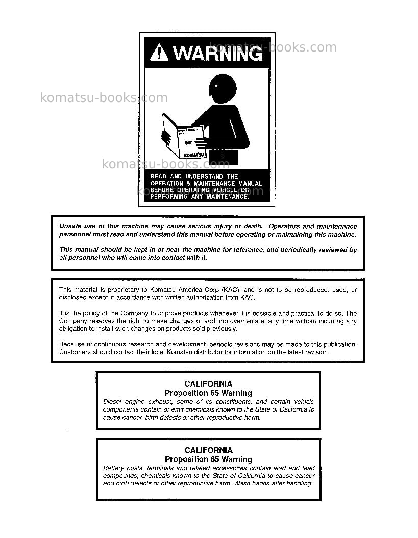 Komatsu 330musa-sa12v140z-1 eng Operation manual cover Page 2 Komatsu 330musa-sa12v140z-1 eng Operation manual cover Page 2