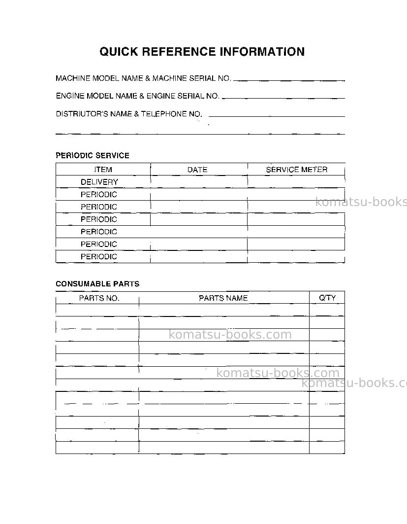 Komatsu pc95-1ita Operation manual cover Page 2