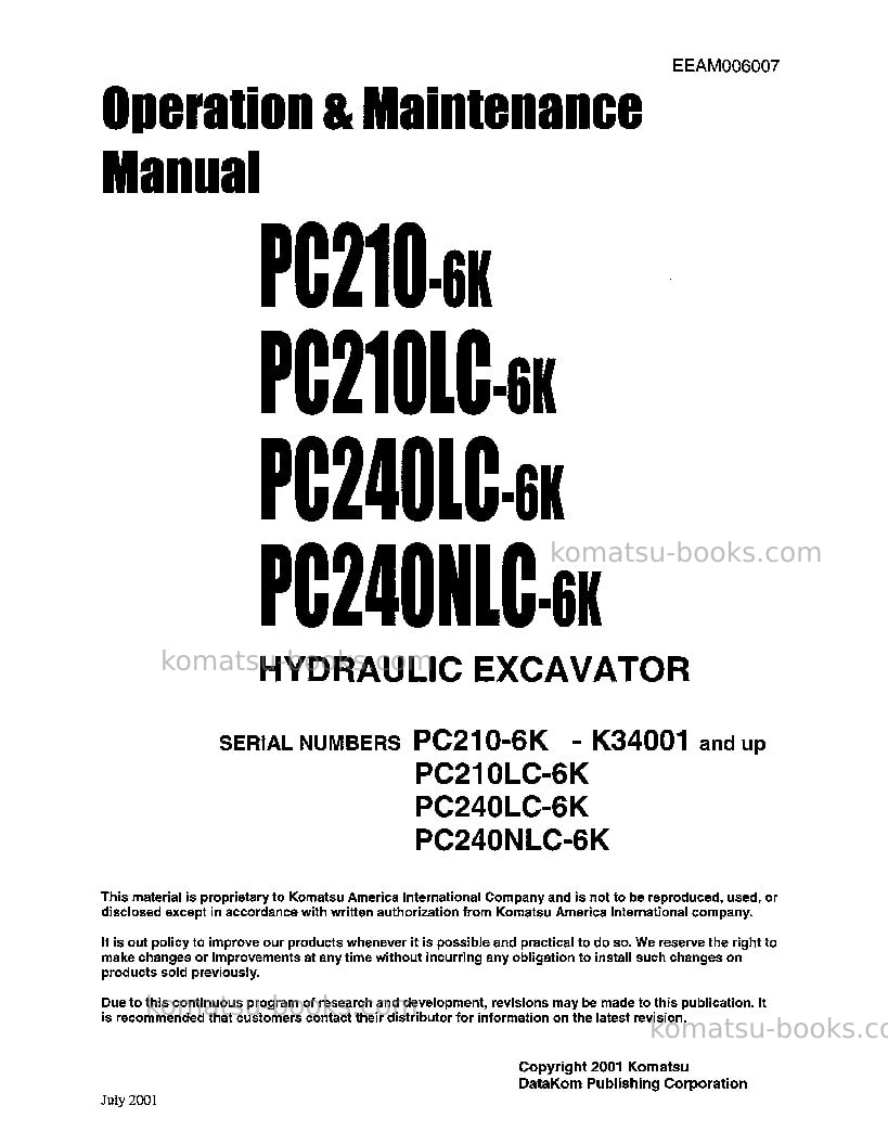 Komatsu pc210-6gbr-k Operation manual cover Page 2 Komatsu pc210-6gbr-k Operation manual cover Page 2