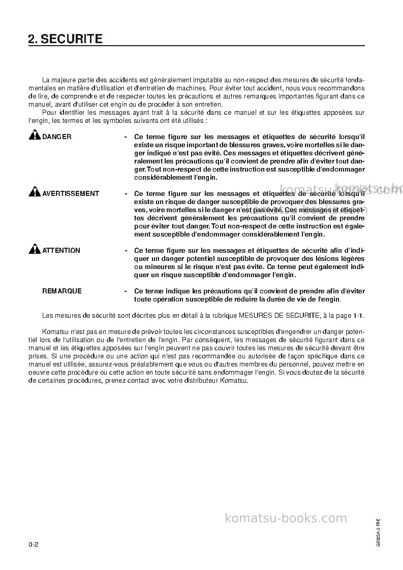 Komatsu gd825a-2usa Manuel d'utilisation couverture Page 2 Komatsu gd825a-2usa Manuel d'utilisation couverture Page 2
