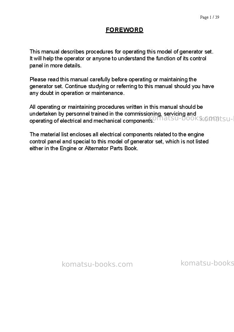 Komatsu egs65-5sgp Operation manual cover Page 2 Komatsu egs65-5sgp Operation manual cover Page 2