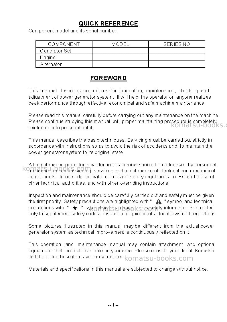 Komatsu egs570-6sgp Operation manual cover Page 2 Komatsu egs570-6sgp Operation manual cover Page 2