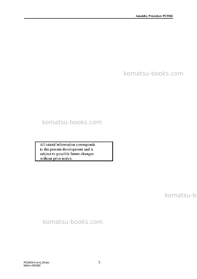 Komatsu pc5500-6deu Field assembly manual cover Page 2