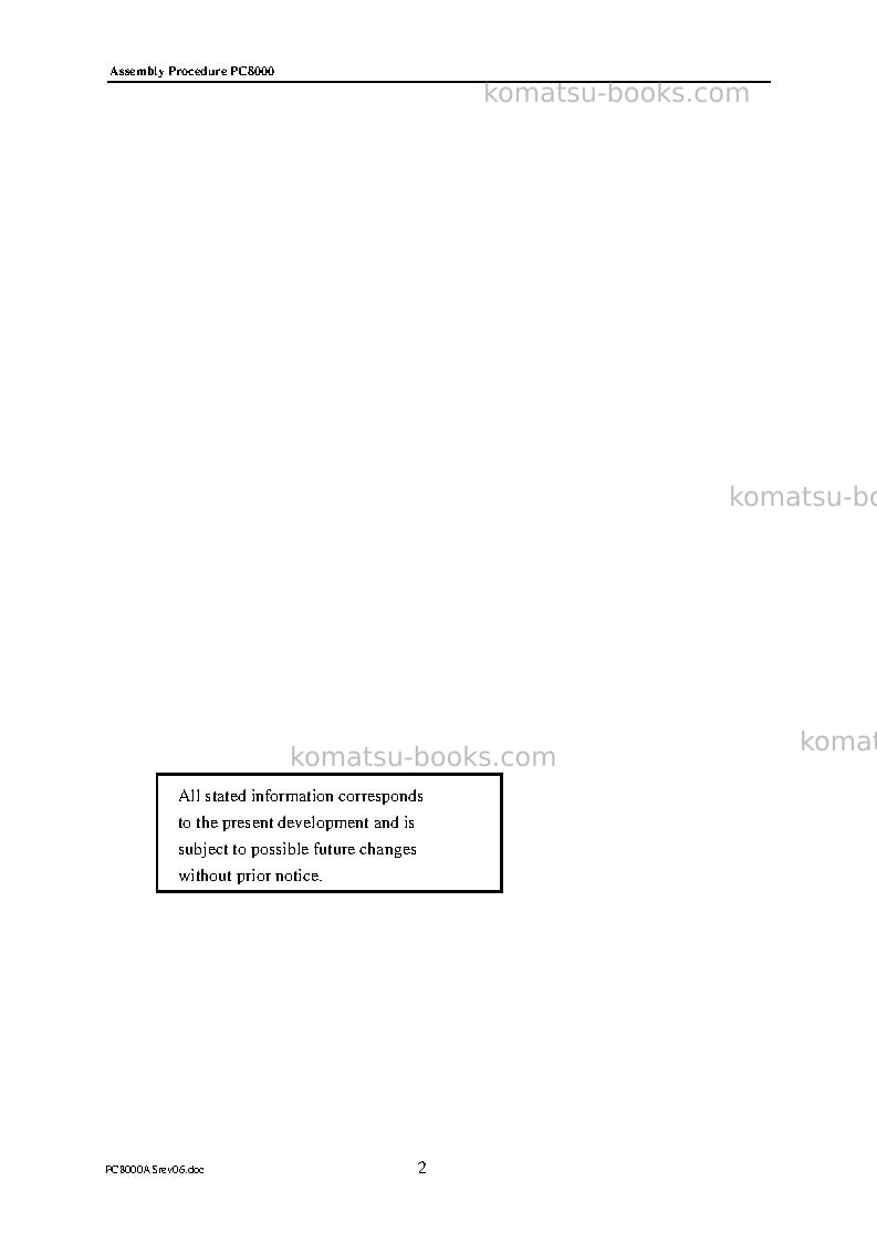 Komatsu pc8000-1deu Field assembly manual cover Page 2
