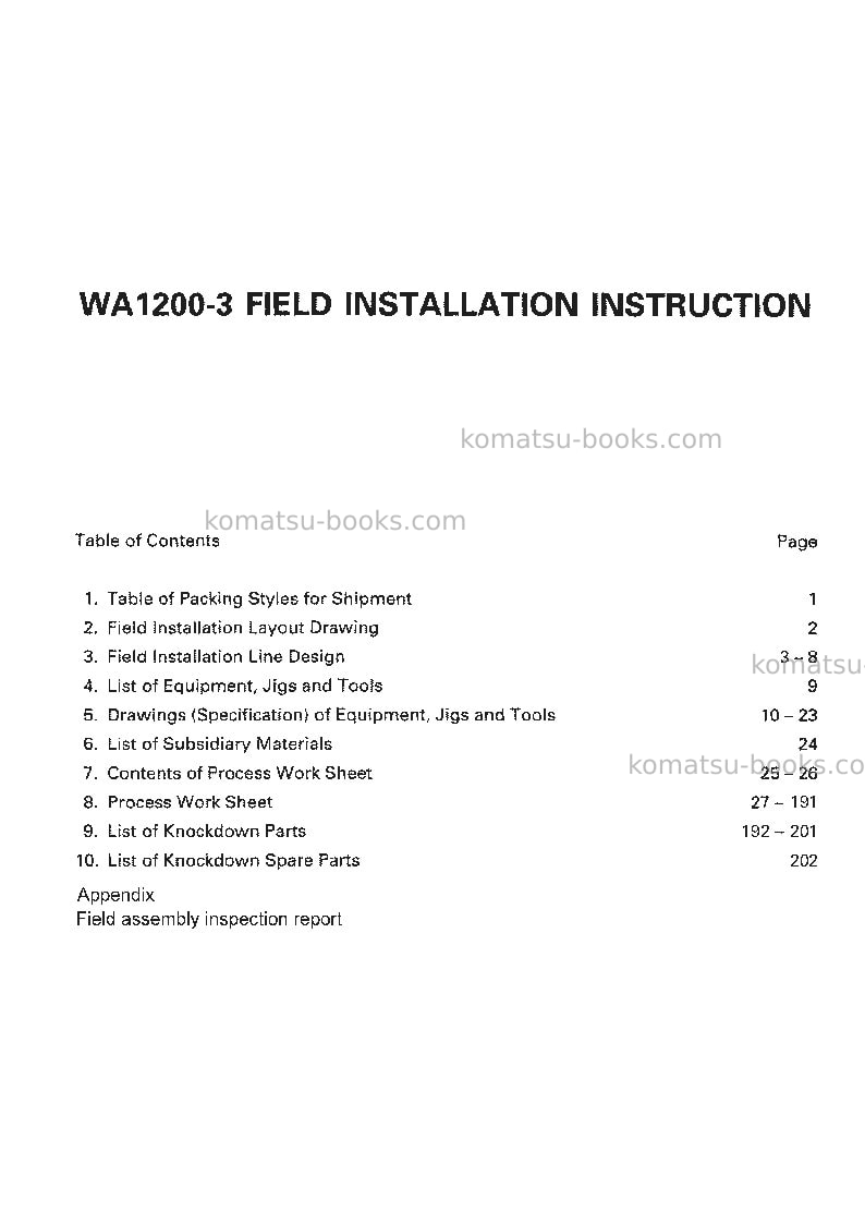 Komatsu wa1200-3jpn Field assembly manual cover Page 2