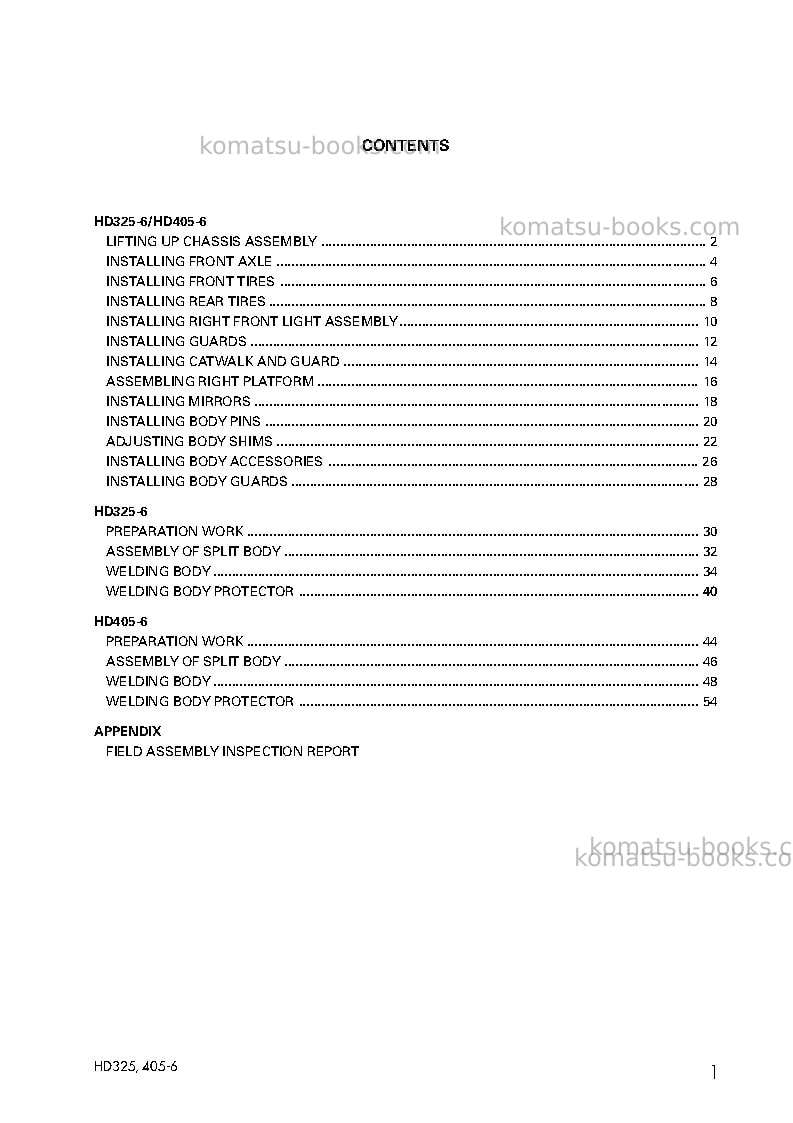 Komatsu hd325-6jpn Field assembly manual cover Page 2 Komatsu hd325-6jpn Field assembly manual cover Page 2