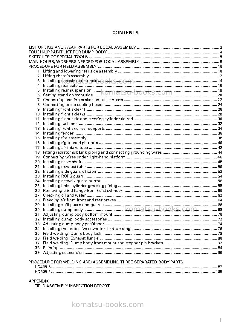 Komatsu hd465-5jpn Field assembly manual cover Page 2 Komatsu hd465-5jpn Field assembly manual cover Page 2