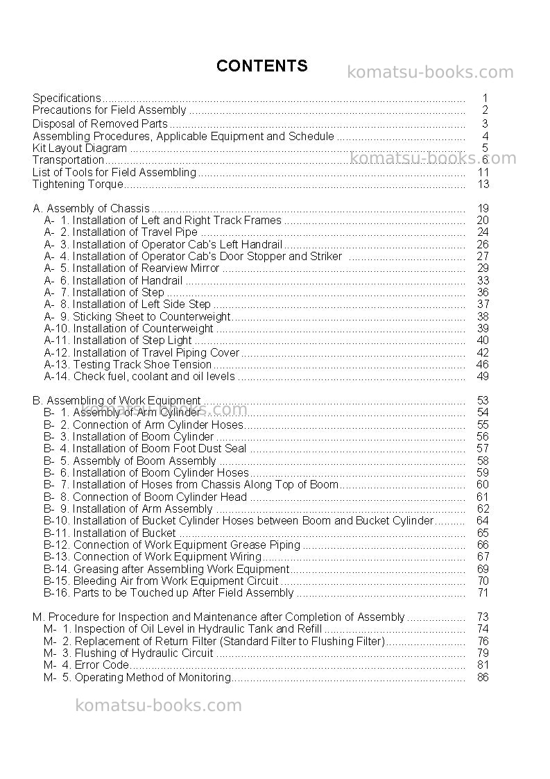 Komatsu pc600-8jpn Field assembly manual cover Page 2 Komatsu pc600-8jpn Field assembly manual cover Page 2