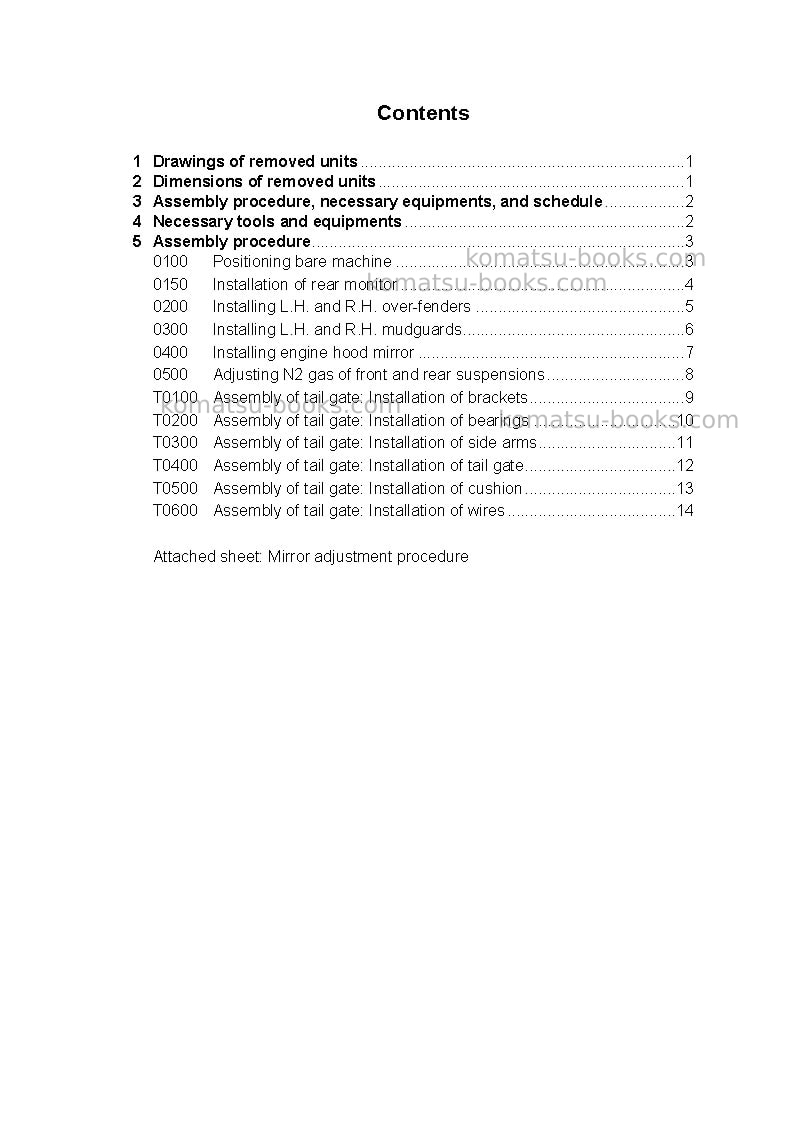 Komatsu hm400-2jpn-w/o egr Field assembly manual cover Page 2 Komatsu hm400-2jpn-w/o egr Field assembly manual cover Page 2
