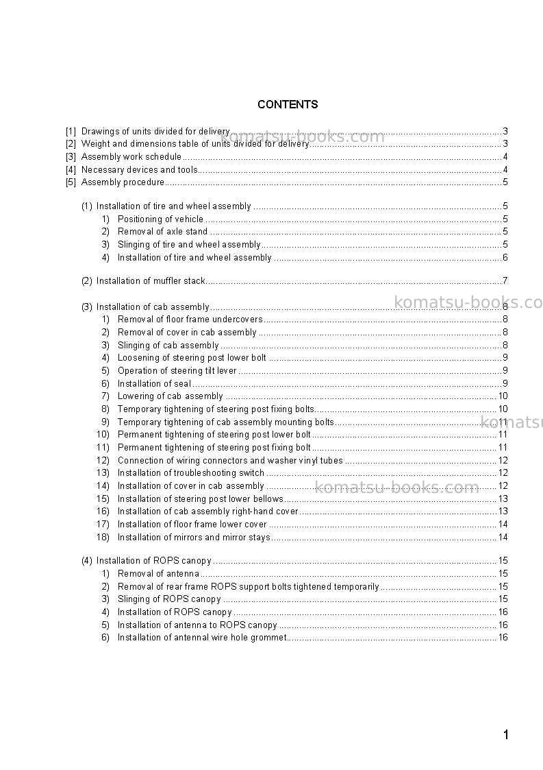 Komatsu wa600-3jpn Field assembly manual cover Page 2 Komatsu wa600-3jpn Field assembly manual cover Page 2