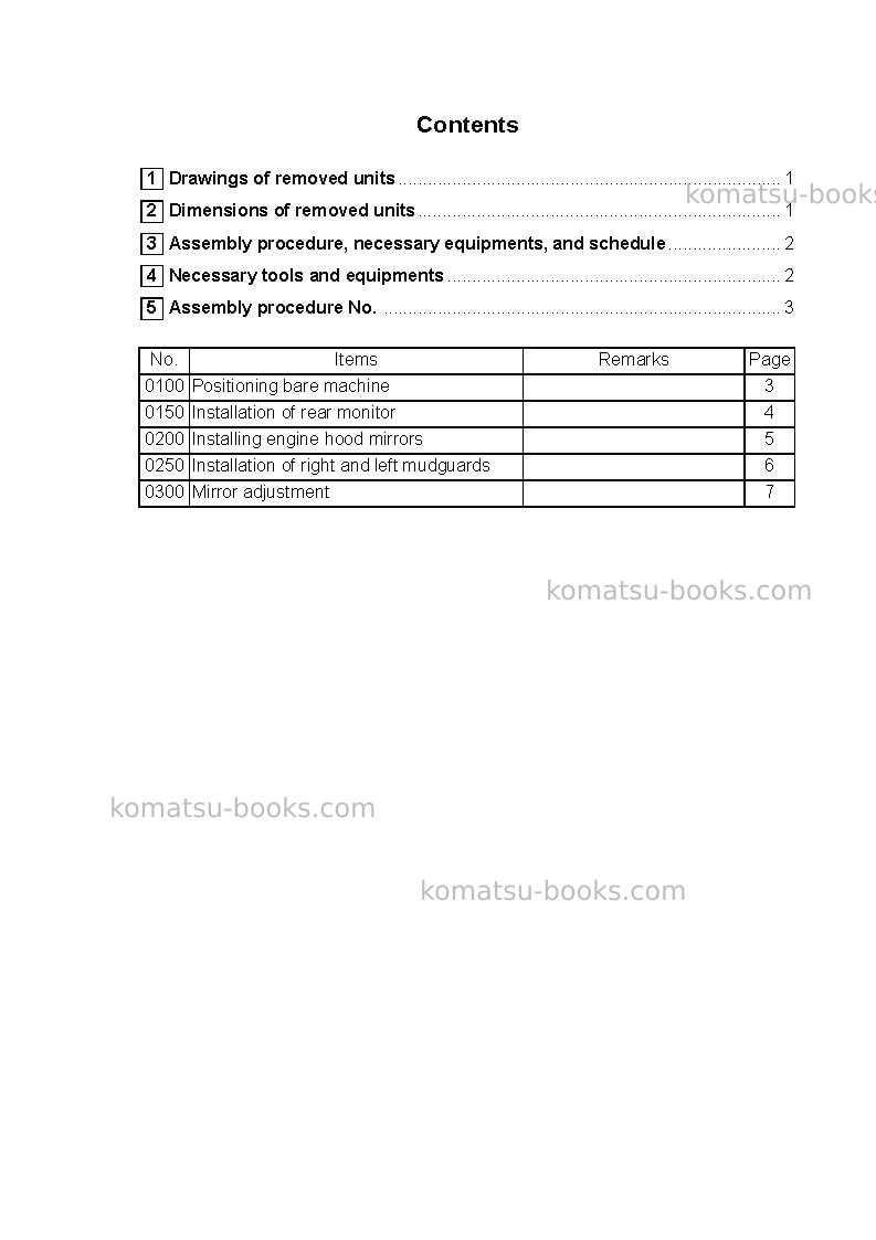 Komatsu hm250-2jpn Field assembly manual cover Page 2 Komatsu hm250-2jpn Field assembly manual cover Page 2