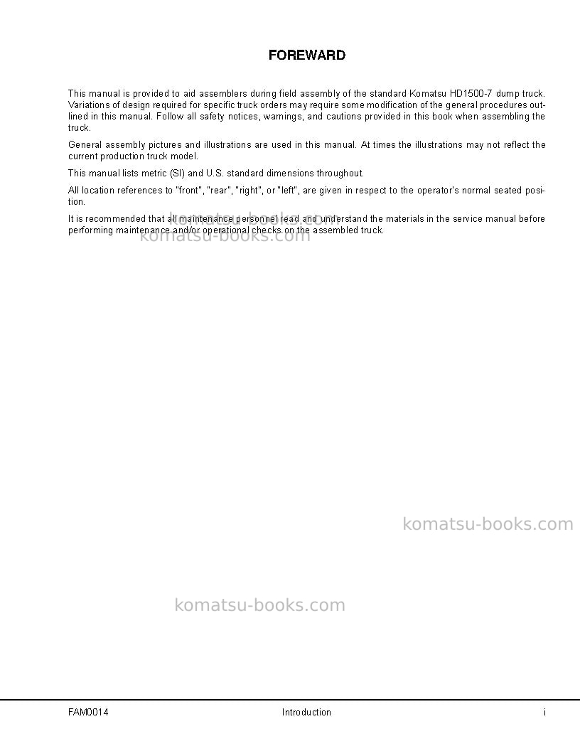 Komatsu hd1500-7jpn Field assembly manual cover Page 2